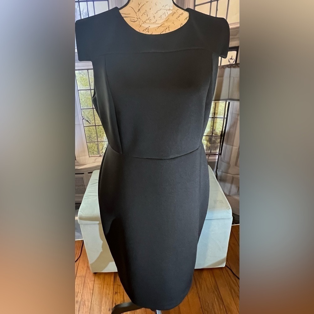 Calvin Klein Scuba Sheath Square Shoulder Dress Black Size 12